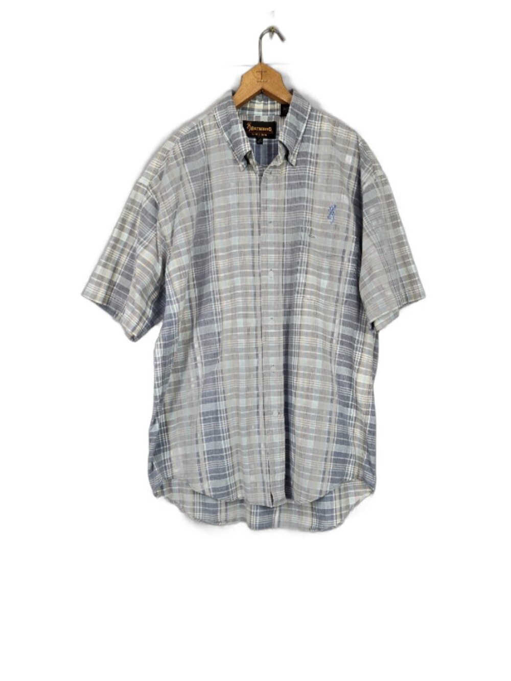 Browning Button Up Shirt Men's L Short Sleeve Gray Plaid Outdoor Casual Western